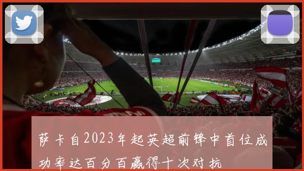 萨卡自2023年起英超前锋中首位成功率达百分百赢得十次对抗